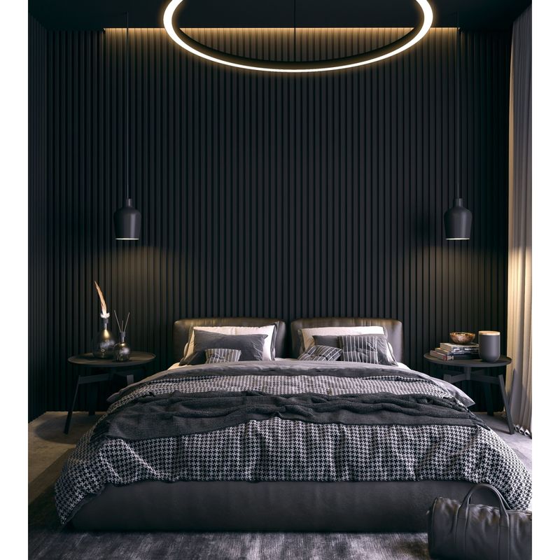 Casa si Gradina - Gradina si terasa - Garduri, panouri si accesorii - Riflaj MDF decorativ LDA PREMIUM de tip Panou Acustic, Negru, 260x40 cm - Infinity.ro