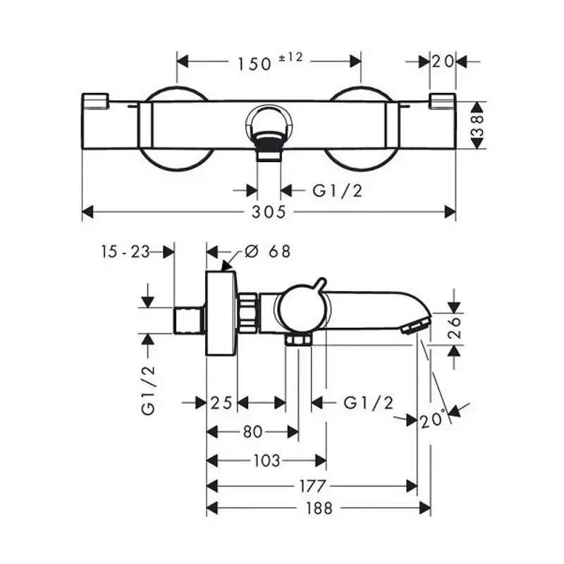 Casa si Gradina - Sanitare - Lavoar baie si accesorii - Baterii sanitare - Baterie cada - dus termostatata Hansgrohe Ecostat Comfort negru mat - Infinity.ro