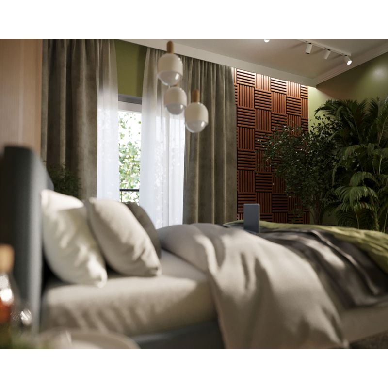 Casa si Gradina - Gradina si terasa - Garduri, panouri si accesorii - Modul riflaj MDF decorativ LDA PREMIUM de tip panou acustic, Stejar Maro, 30x30 cm - Infinity.ro