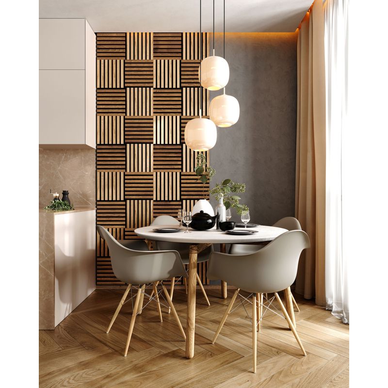 Casa si Gradina - Gradina si terasa - Garduri, panouri si accesorii - Modul riflaj MDF decorativ LDA PREMIUM de tip panou acustic, Stejar Royal, 30x30 cm - Infinity.ro