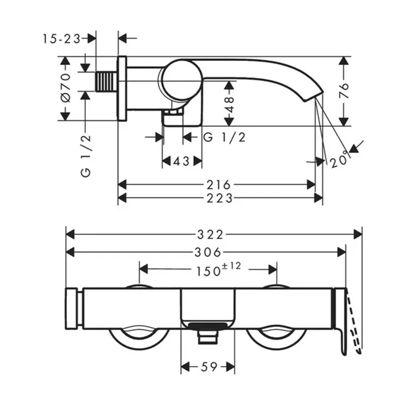 Casa si Gradina - Sanitare - Lavoar baie si accesorii - Baterii sanitare - Baterie cada - dus Hansgrohe Vivenis crom lucios monocomanda - Infinity.ro