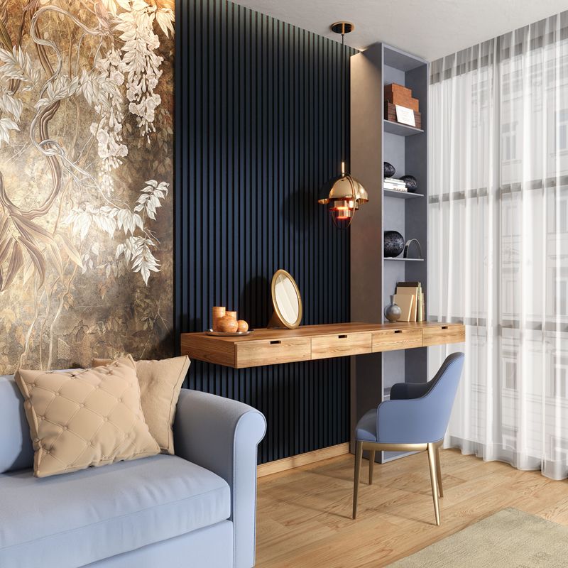 Casa si Gradina - Gradina si terasa - Garduri, panouri si accesorii - Riflaj MDF decorativ LDA PREMIUM de tip Panou Acustic, Indigo, 260x40 cm - Infinity.ro