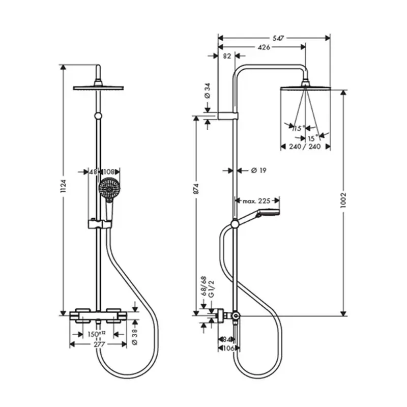 Casa si Gradina - Sanitare - Cazi si cabine de dus - Coloane si seturi de dus - Coloana de dus cu baterie termostatata negru mat Hansgrohe Vernis Shape 240 - Infinity.ro