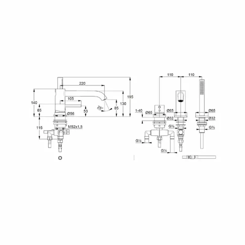Casa si Gradina - Sanitare - Lavoar baie si accesorii - Baterii sanitare - Baterie cada - dus Kludi Bozz crom monocomanda 3 elemente - Infinity.ro
