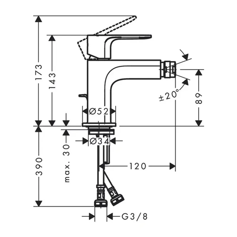 Casa si Gradina - Sanitare - Lavoar baie si accesorii - Baterii sanitare - Baterie bideu Hansgrohe Rebris E crom lucios cu ventil Pop-Up - Infinity.ro