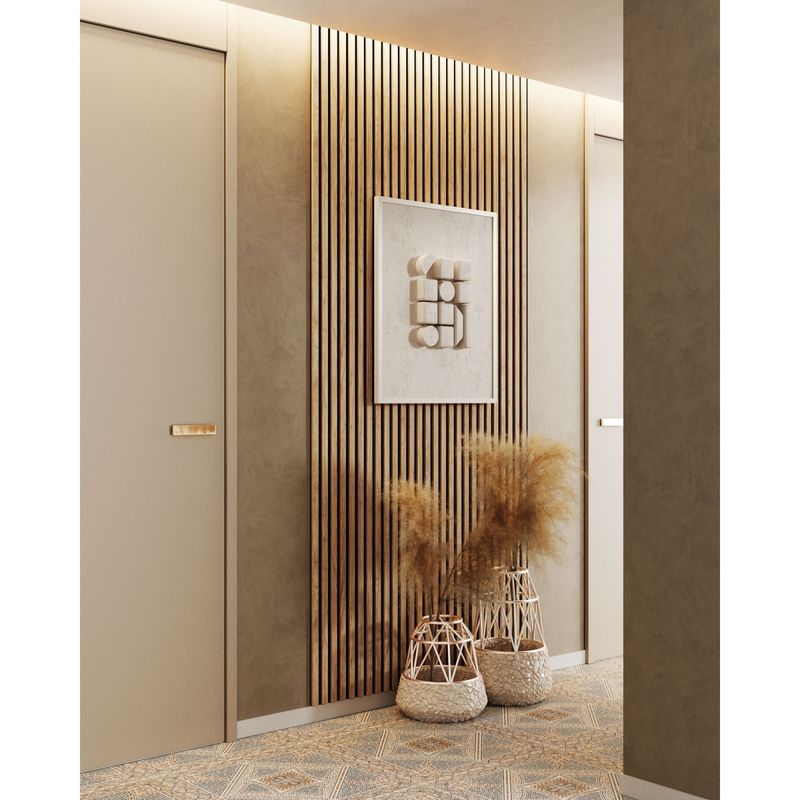 Casa si Gradina - Gradina si terasa - Garduri, panouri si accesorii - Riflaj MDF decorativ LDA PREMIUM de tip Panou Acustic, Stejar Sonoma, 260x40 cm - Infinity.ro