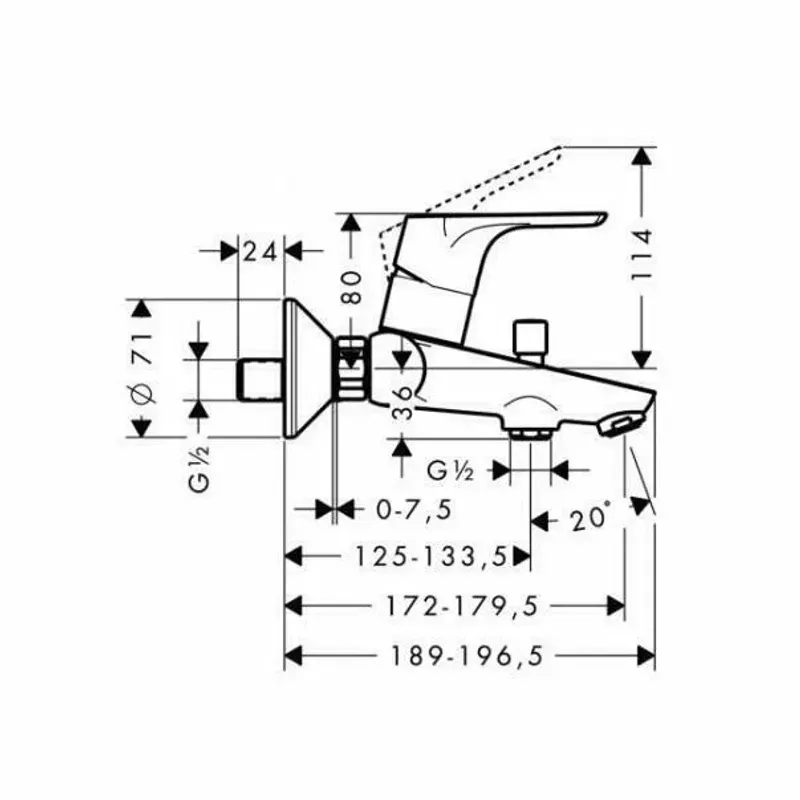 Casa si Gradina - Sanitare - Lavoar baie si accesorii - Baterii sanitare - Baterie cada - dus Hansgrohe Focus E2 crom lucios - Infinity.ro