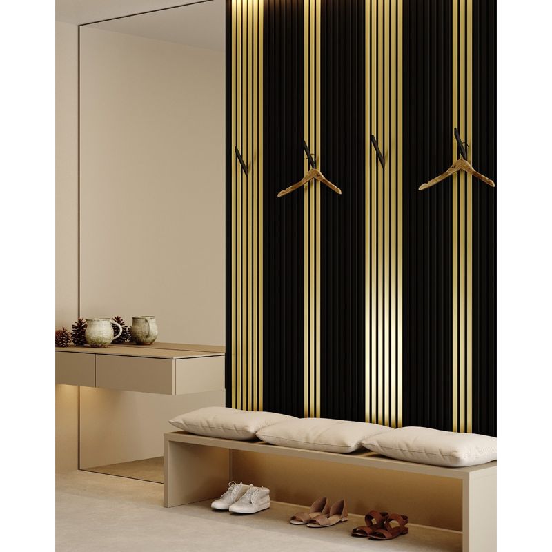 Casa si Gradina - Gradina si terasa - Garduri, panouri si accesorii - Riflaj MDF decorativ LDA PREMIUM de tip Panou Acustic, Auriu, 260x40 cm - Infinity.ro