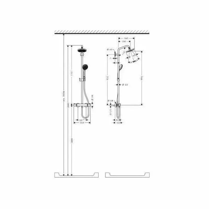 Casa si Gradina - Sanitare - Cazi si cabine de dus - Coloane si seturi de dus - Coloana de dus cu baterie termostatata Hansgrohe Croma 160 - Infinity.ro