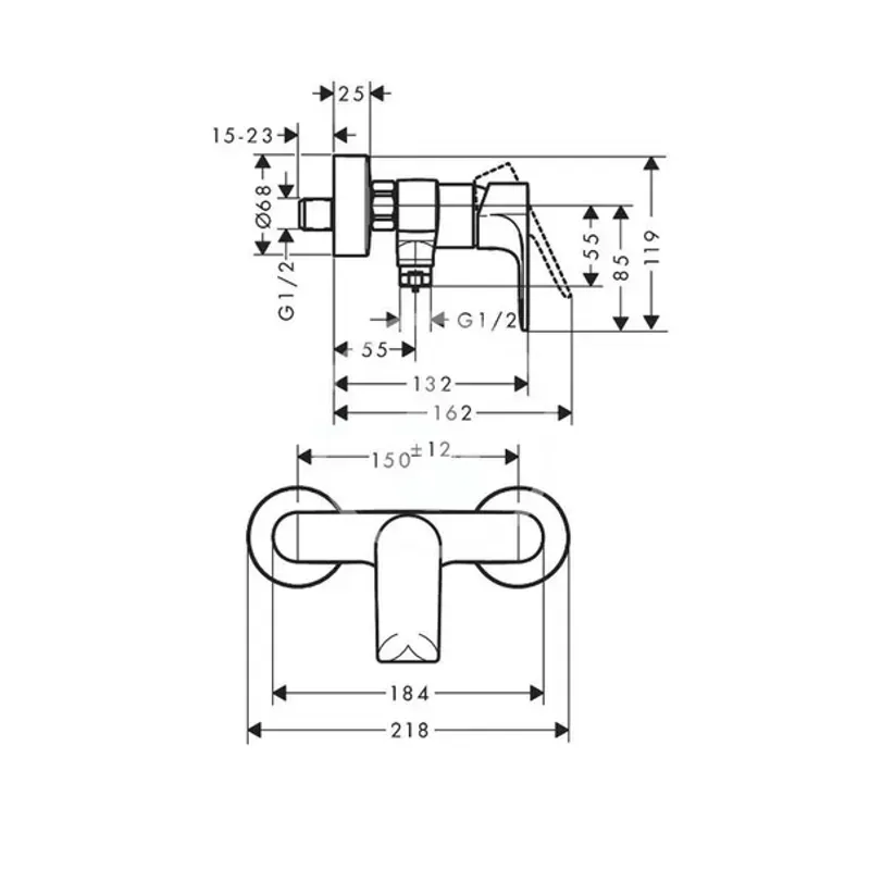 Casa si Gradina - Sanitare - Lavoar baie si accesorii - Baterii sanitare - Baterie dus Hansgrohe Rebris E monocomanda crom lucios - Infinity.ro