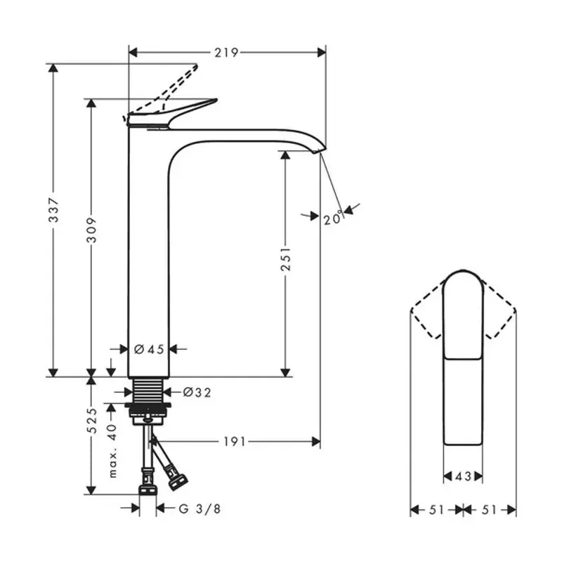 Casa si Gradina - Sanitare - Lavoar baie si accesorii - Baterii sanitare - Baterie lavoar inalta Hansgrohe Vivenis 250 monocomanda crom lucios - Infinity.ro
