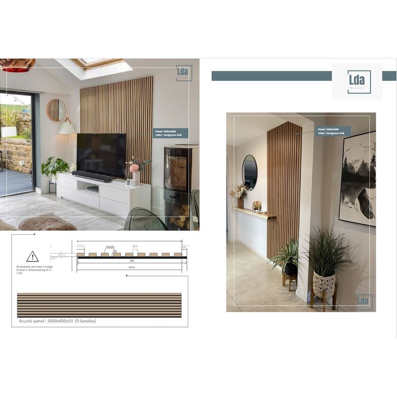 Casa si Gradina - Gradina si terasa - Garduri, panouri si accesorii - Riflaj MDF decorativ LDA PREMIUM de tip Panou Acoustic, Stejar Natur Saragossa, 260x40 cm - Infinity.ro