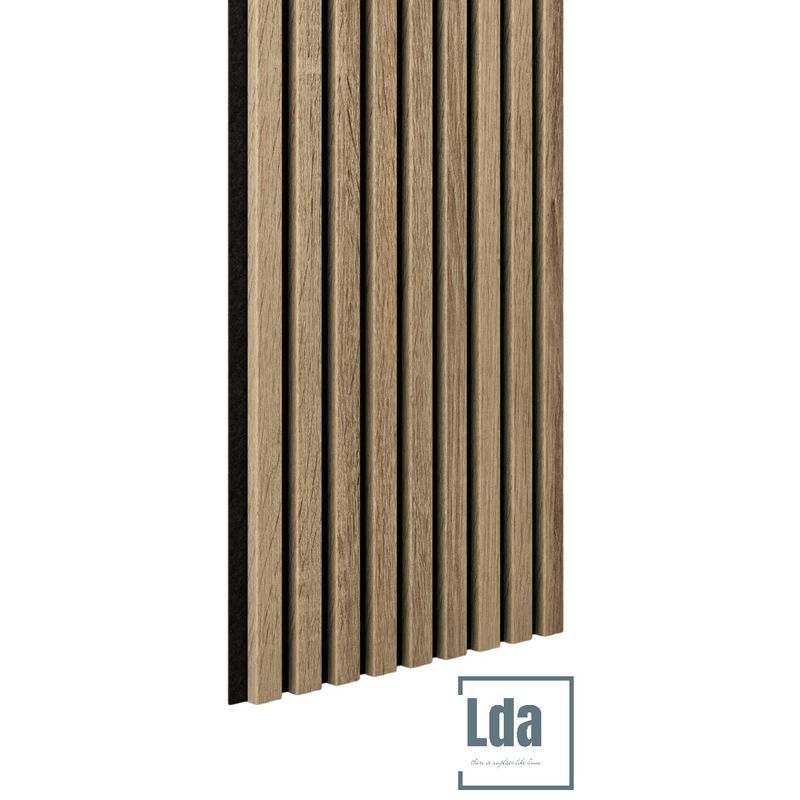 Casa si Gradina - Gradina si terasa - Garduri, panouri si accesorii - Riflaj MDF decorativ LDA PREMIUM de tip Panou Acoustic, Stejar Natur Saragossa, 260x40 cm - Infinity.ro