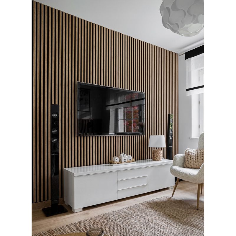 Casa si Gradina - Gradina si terasa - Garduri, panouri si accesorii - Riflaj MDF decorativ LDA PREMIUM de tip Panou Acoustic, Stejar Natur Saragossa, 260x40 cm - Infinity.ro