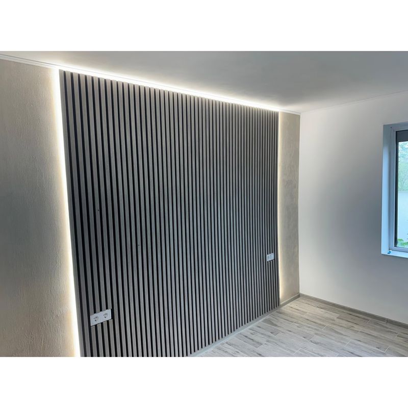 Casa si Gradina - Gradina si terasa - Garduri, panouri si accesorii - Riflaj MDF decorativ LDA PREMIUM de tip Panou Acustic, Stejar Grafit, 260x40 cm - Infinity.ro