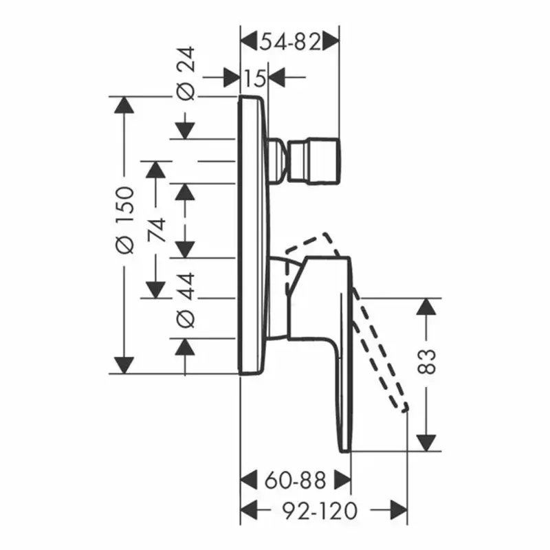 Casa si Gradina - Sanitare - Lavoar baie si accesorii - Baterii sanitare - Baterie cada - dus incastrata Hansgrohe Vernis Blend fara corp ingropat negru mat - Infinity.ro