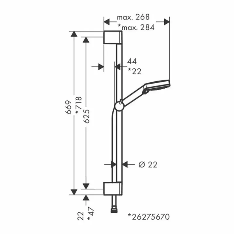 Casa si Gradina - Sanitare - Cazi si cabine de dus - Coloane si seturi de dus - Set de dus cu bara 65 cm Hansgrohe Vernis Blend Vario 100 crom lucios 2 functii - Infinity.ro