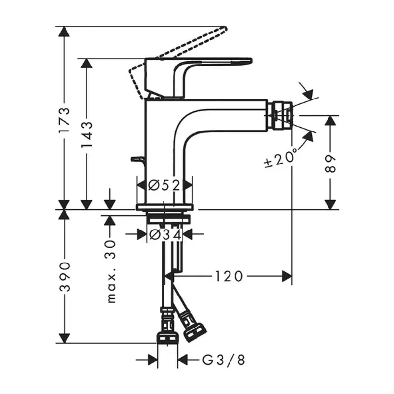 Casa si Gradina - Sanitare - Lavoar baie si accesorii - Baterii sanitare - Baterie bideu Hansgrohe Rebris S negru mat cu ventil Pop-Up - Infinity.ro