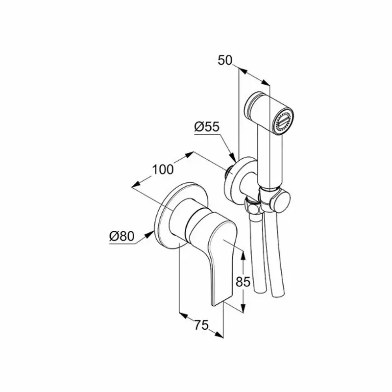 Casa si Gradina - Sanitare - Lavoar baie si accesorii - Baterii sanitare - Dus igienic cu baterie Kludi Zenta SL cu agatatoare, para, furtun si baterie incastrata - Infinity.ro