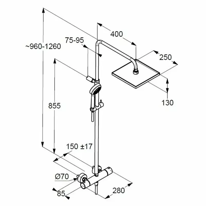 Casa si Gradina - Sanitare - Cazi si cabine de dus - Coloane si seturi de dus - Coloana de dus cu baterie termostatata Kludi Logo Logo 1S Dual Shower - Infinity.ro