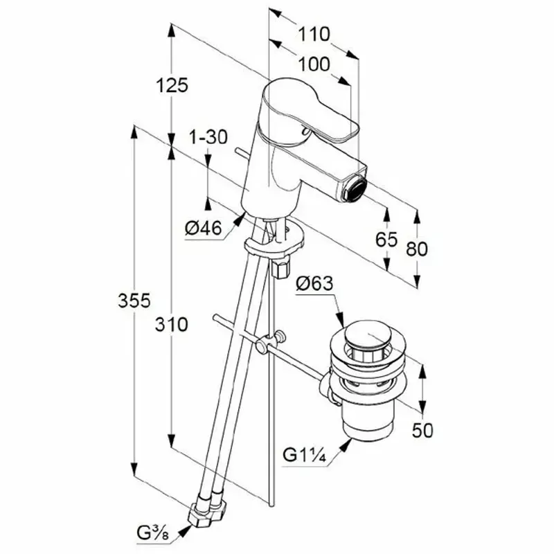 Casa si Gradina - Sanitare - Lavoar baie si accesorii - Baterii sanitare - Baterie bideu Kludi Pure&Easy cu ventil metalic pop-up - Infinity.ro