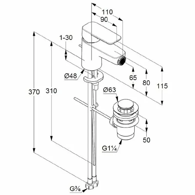 Casa si Gradina - Sanitare - Lavoar baie si accesorii - Baterii sanitare - Baterie bideu Kludi Pure&Style cu ventil metalic pop-up - Infinity.ro