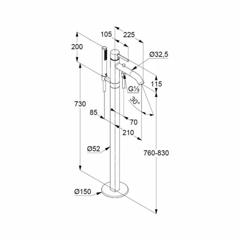 Casa si Gradina - Sanitare - Lavoar baie si accesorii - Baterii sanitare - Baterie cada - dus freestanding Kludi Bozz crom monocomanda - Infinity.ro