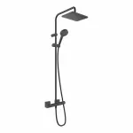 Casa si Gradina - Sanitare - Cazi si cabine de dus - Coloane si seturi de dus - Coloana de dus cu baterie termostatata negru mat Hansgrohe Vernis Shape 230 cu 2 functii - Infinity.ro