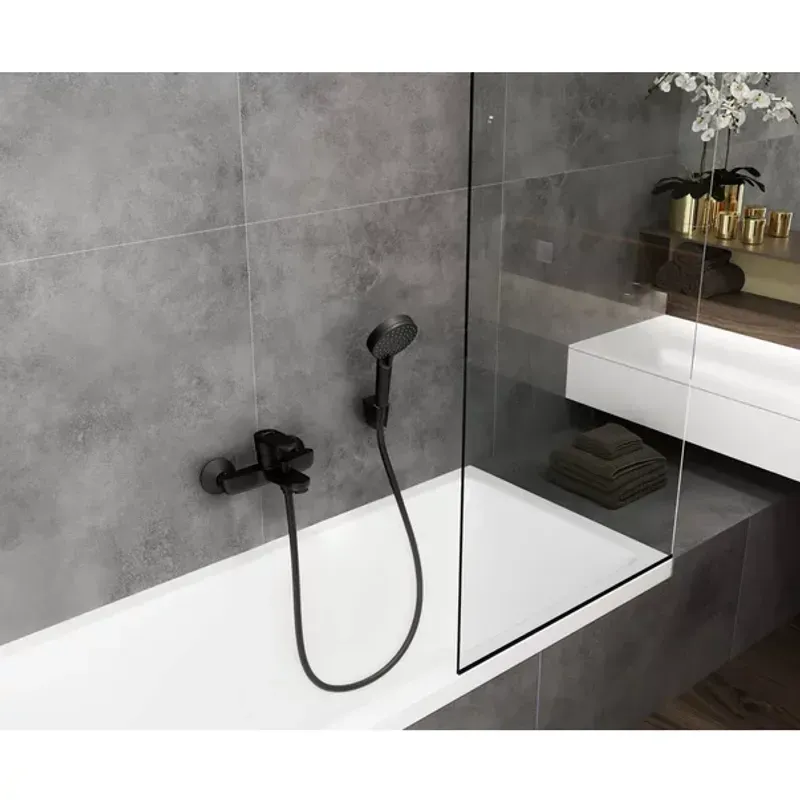 Casa si Gradina - Sanitare - Lavoar baie si accesorii - Accesorii baterii sanitare - Agatatoare dus Hansgrohe Porter S negru mat - Infinity.ro