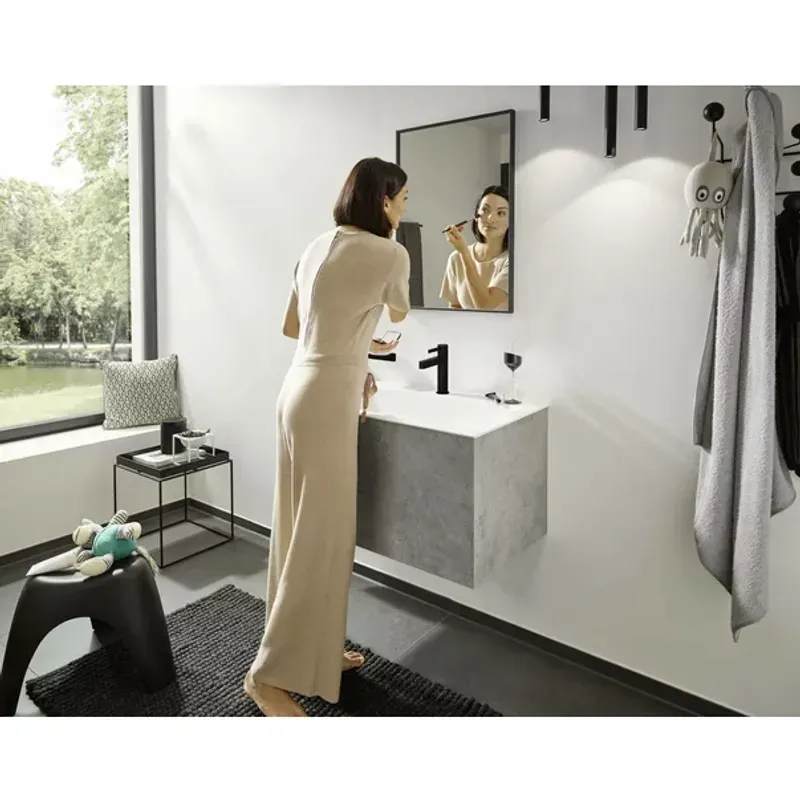 Casa si Gradina - Sanitare - Lavoar baie si accesorii - Baterii sanitare - Baterie lavoar monocomanda Hansgrohe Finoris 100 cu ventil Pop-Up negru - Infinity.ro
