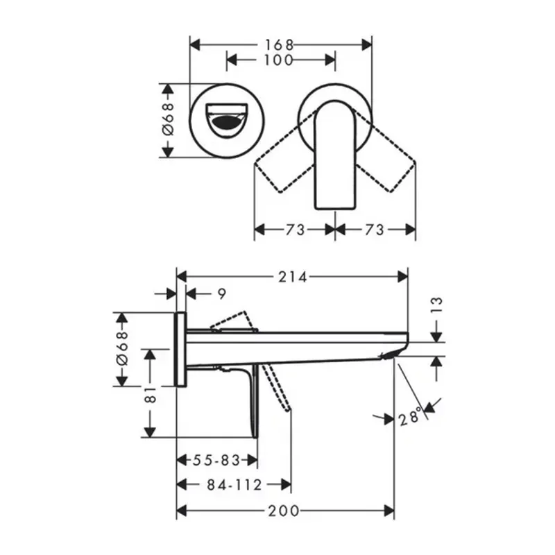 Casa si Gradina - Sanitare - Lavoar baie si accesorii - Baterii sanitare - Baterie lavoar incastrata Hansgrohe Rebris E negru mat - Infinity.ro