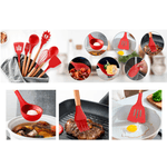 Casa si Gradina - Bucatarie si vesela - Ustensile bucatarie - Seturi ustensile de bucatarie - Set 12 ustensile de bucatarie Lemn/Silicon Rosu - Infinity.ro