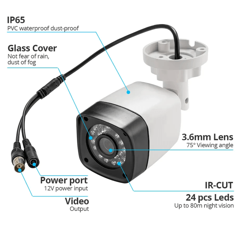 Casa si Gradina - Electrice - Smart Home - Camere de supraveghere - Sistem de supraveghere cu 8 camere exterior 1080P Kit AHD compresie video H.265 - Infinity.ro