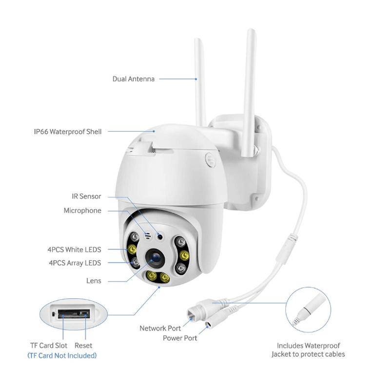 Casa si Gradina - Electrice - Smart Home - Camere de supraveghere - Camera de supraveghere 1920x1080p cu 8 LED Wifi 2MP zoom digital 4X - Infinity.ro