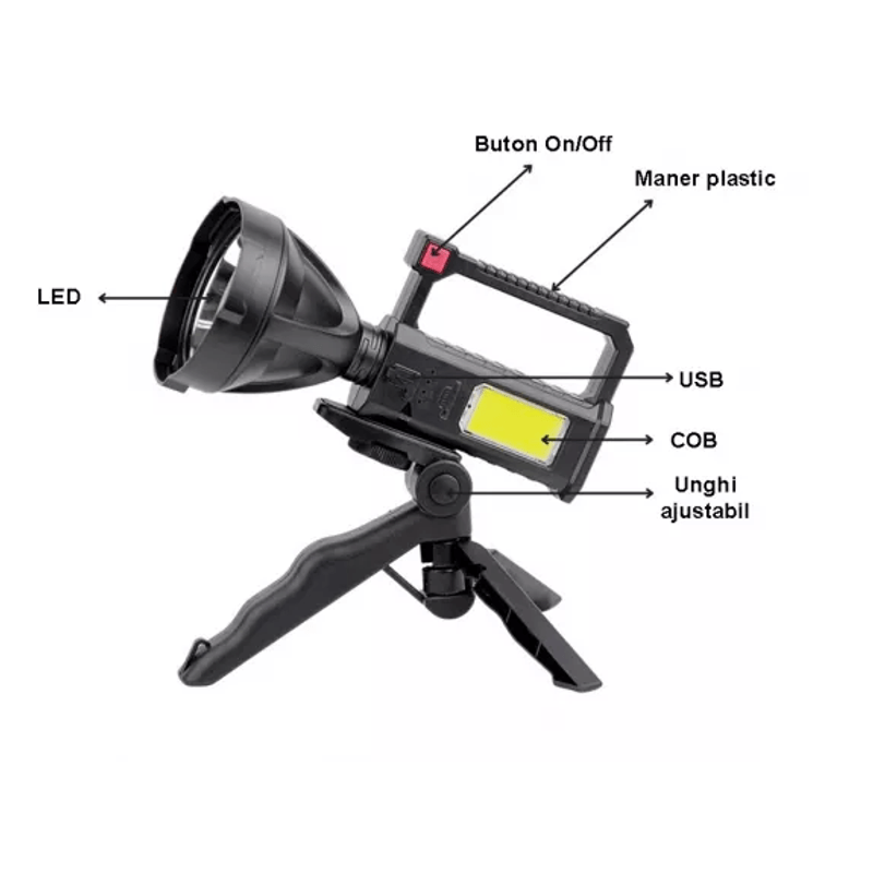 Casa si Gradina - Corpuri si surse de iluminat - Iluminat exterior - Lanterne - Lanterna LED cu trepied L-832 reincarcabila -USB- PUTERE- 10W - Infinity.ro