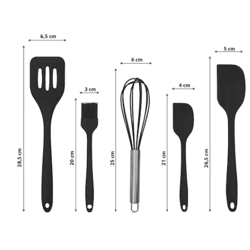 Casa si Gradina - Bucatarie si vesela - Ustensile bucatarie - Seturi ustensile de bucatarie - Set 5 ustensile de gatit din silicon negre - Infinity.ro