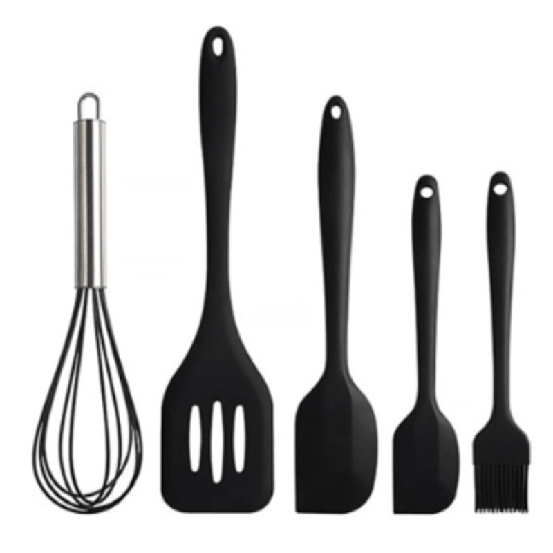 Casa si Gradina - Bucatarie si vesela - Ustensile bucatarie - Seturi ustensile de bucatarie - Set 5 ustensile de gatit din silicon negre - Infinity.ro