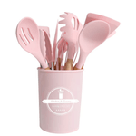 Casa si Gradina - Bucatarie si vesela - Ustensile bucatarie - Seturi ustensile de bucatarie - Set 12 ustensile de bucatarie Lemn/Silicon Roz - Infinity.ro