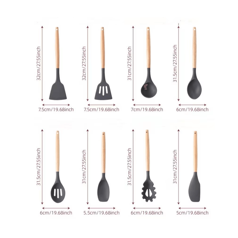 Casa si Gradina - Bucatarie si vesela - Ustensile bucatarie - Seturi ustensile de bucatarie - Set 12 ustensile de bucatarie Lemn/Silicon Roz - Infinity.ro