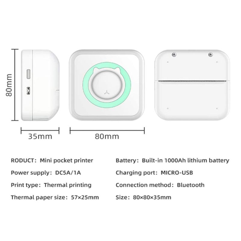 PC, gaming si accesorii - Imprimante, scanere & consumabile - Imprimante - Imprimante si multifunctionale - Mini imprimanta de buzunar cu Bluetooth fara Cerneala Roz + 1 Sul Hartie - Infinity.ro