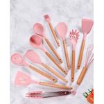 Casa si Gradina - Bucatarie si vesela - Ustensile bucatarie - Seturi ustensile de bucatarie - Set 12 ustensile de bucatarie Lemn/Silicon Roz - Infinity.ro