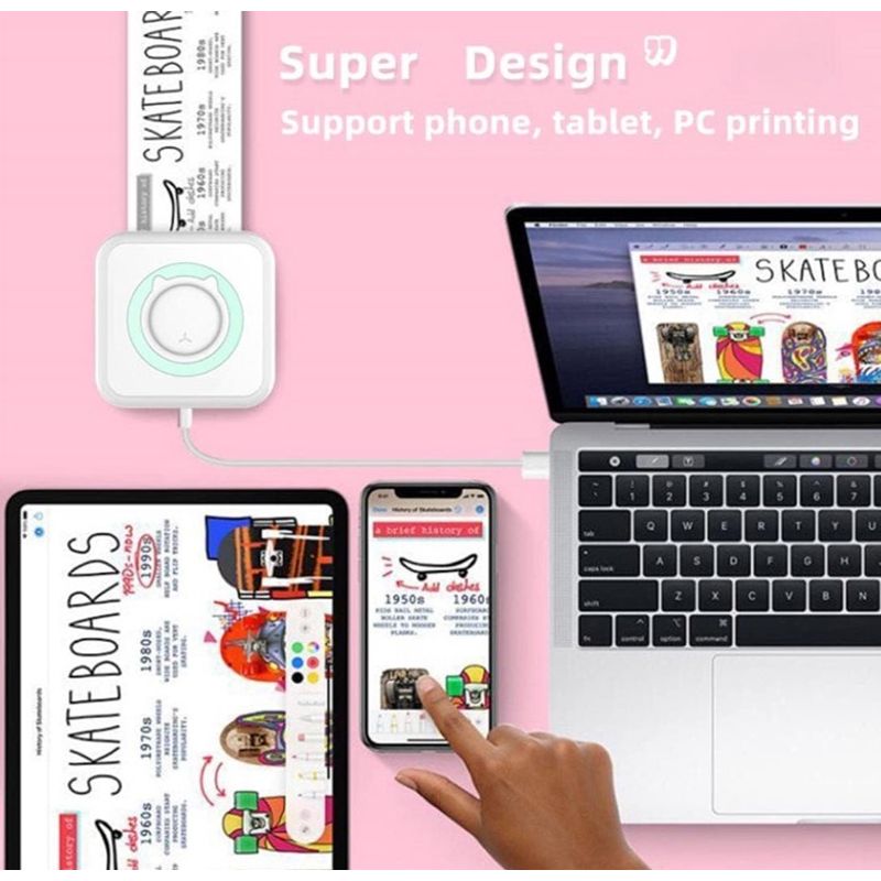 PC, gaming si accesorii - Imprimante, scanere & consumabile - Imprimante - Imprimante si multifunctionale - Mini imprimanta de buzunar cu Bluetooth fara Cerneala Roz + 1 Sul Hartie - Infinity.ro