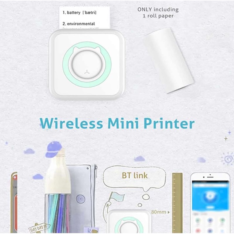 PC, gaming si accesorii - Imprimante, scanere & consumabile - Imprimante - Imprimante si multifunctionale - Mini imprimanta de buzunar cu Bluetooth fara Cerneala Roz + 1 Sul Hartie - Infinity.ro