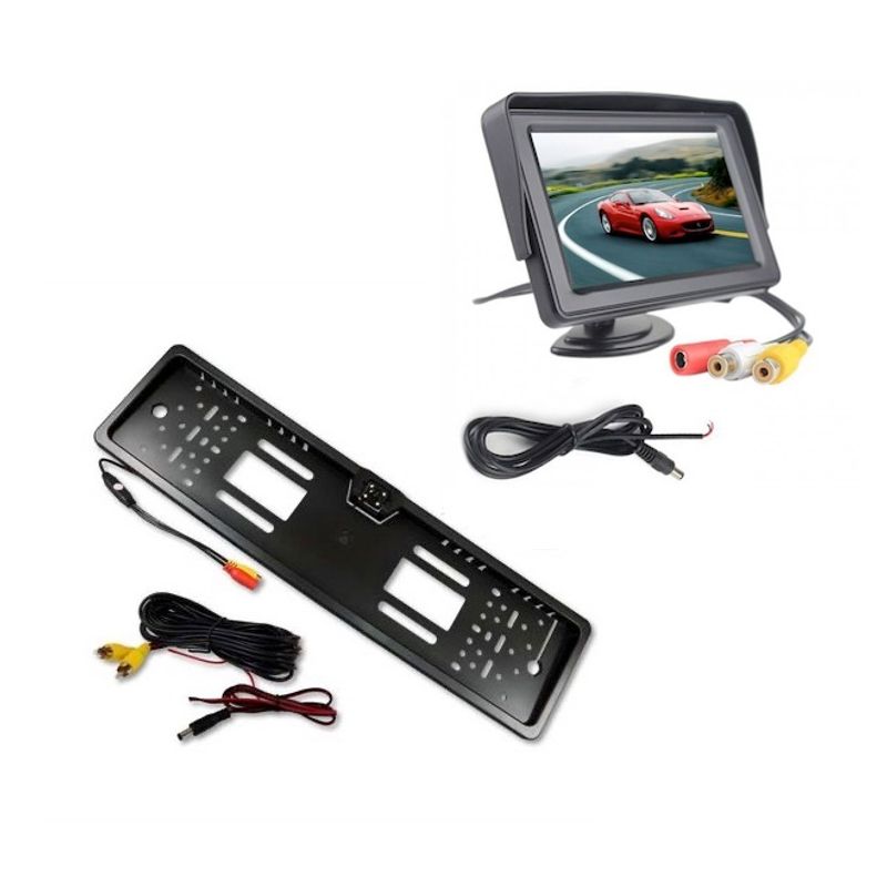 Auto si Moto - Piese auto si accesorii - Caroserie - Ornamente exterior auto - Set suport numar auto cu camera video marsarier si monitor pliabil TFT - Infinity.ro