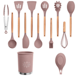 Casa si Gradina - Bucatarie si vesela - Ustensile bucatarie - Seturi ustensile de bucatarie - Set 12 ustensile de bucatarie cu maner de lemn roz - Infinity.ro