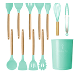 Casa si Gradina - Bucatarie si vesela - Ustensile bucatarie - Seturi ustensile de bucatarie - Set 12 ustensile de bucatarie Lemn/Silicon Verde - Infinity.ro