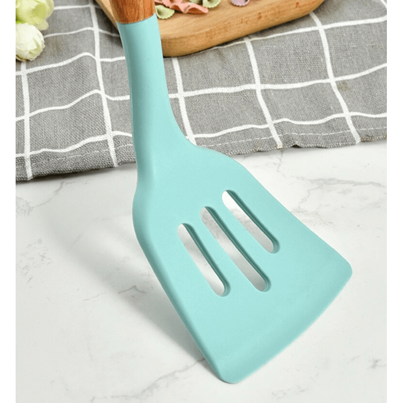 Casa si Gradina - Bucatarie si vesela - Ustensile bucatarie - Seturi ustensile de bucatarie - Set 12 ustensile de bucatarie Lemn/Silicon Verde - Infinity.ro