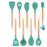 Casa si Gradina - Bucatarie si vesela - Ustensile bucatarie - Seturi ustensile de bucatarie - Set 12 ustensile de bucatarie Lemn/Silicon Verde - Infinity.ro
