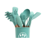 Casa si Gradina - Bucatarie si vesela - Ustensile bucatarie - Seturi ustensile de bucatarie - Set 12 ustensile de bucatarie Lemn/Silicon Verde - Infinity.ro