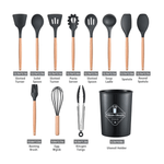 Casa si Gradina - Bucatarie si vesela - Ustensile bucatarie - Seturi ustensile de bucatarie - Set 12 ustensile de bucatarie Lemn/Silicon Negru - Infinity.ro
